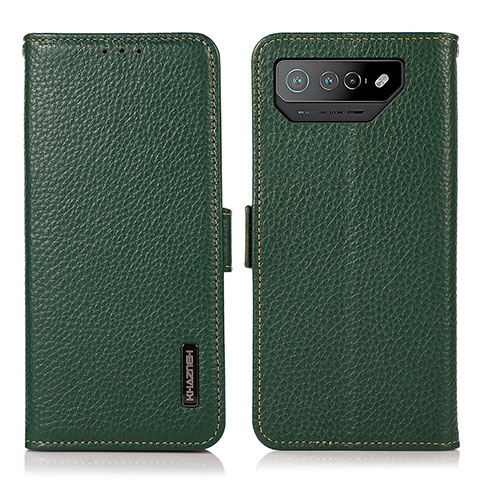 Custodia Portafoglio In Pelle Cover con Supporto B03H per Asus ROG Phone 7 Ultimate Verde