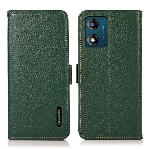 Custodia Portafoglio In Pelle Cover con Supporto B03H per Motorola Moto E13 Verde