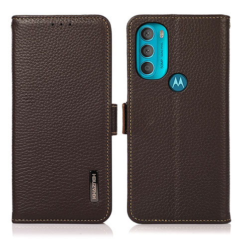 Custodia Portafoglio In Pelle Cover con Supporto B03H per Motorola Moto G71 5G Marrone