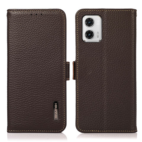 Custodia Portafoglio In Pelle Cover con Supporto B03H per Motorola Moto G73 5G Marrone