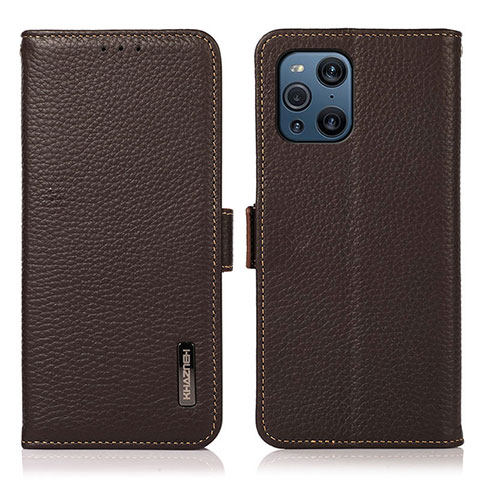 Custodia Portafoglio In Pelle Cover con Supporto B03H per Oppo Find X3 Pro 5G Marrone