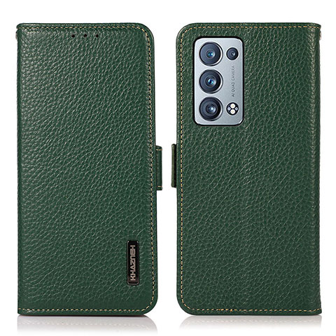 Custodia Portafoglio In Pelle Cover con Supporto B03H per Oppo Reno6 Pro+ Plus 5G Verde