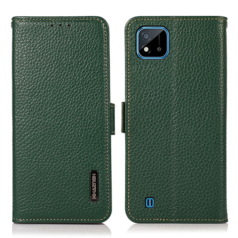 Custodia Portafoglio In Pelle Cover con Supporto B03H per Realme C20A Verde