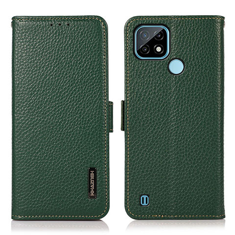 Custodia Portafoglio In Pelle Cover con Supporto B03H per Realme C21 Verde