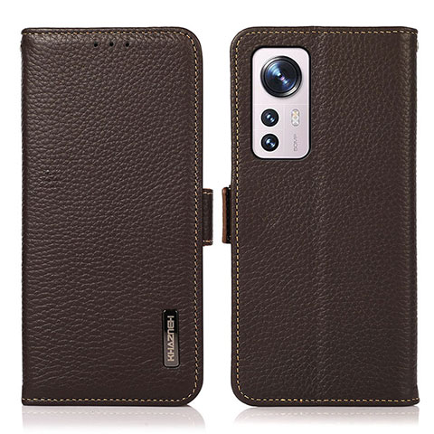 Custodia Portafoglio In Pelle Cover con Supporto B03H per Xiaomi Mi 12 Pro 5G Marrone