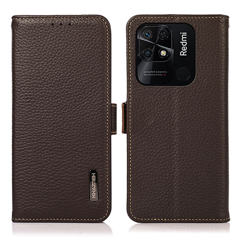 Custodia Portafoglio In Pelle Cover con Supporto B03H per Xiaomi Redmi 10 India Marrone