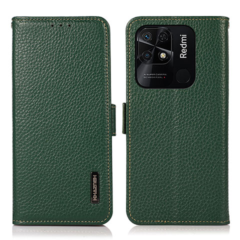 Custodia Portafoglio In Pelle Cover con Supporto B03H per Xiaomi Redmi 10 Power Verde