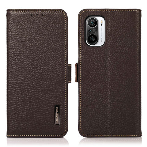 Custodia Portafoglio In Pelle Cover con Supporto B03H per Xiaomi Redmi K40 Pro 5G Marrone