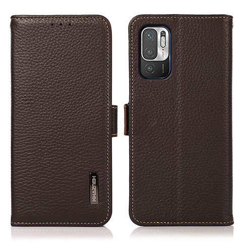 Custodia Portafoglio In Pelle Cover con Supporto B03H per Xiaomi Redmi Note 10 5G Marrone