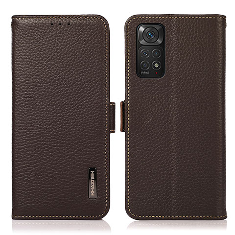 Custodia Portafoglio In Pelle Cover con Supporto B03H per Xiaomi Redmi Note 11S 4G Marrone