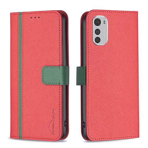 Custodia Portafoglio In Pelle Cover con Supporto B04F per Motorola Moto E32 Rosso