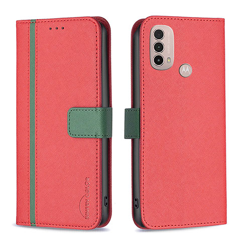 Custodia Portafoglio In Pelle Cover con Supporto B04F per Motorola Moto E40 Rosso