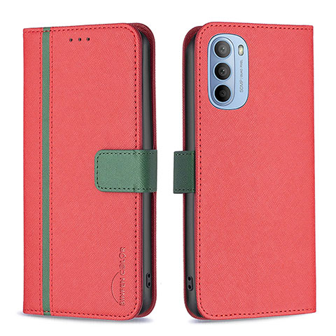 Custodia Portafoglio In Pelle Cover con Supporto B04F per Motorola Moto G31 Rosso