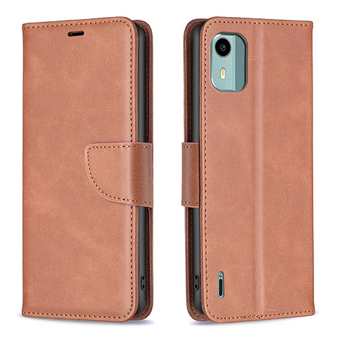 Custodia Portafoglio In Pelle Cover con Supporto B04F per Nokia C12 Marrone