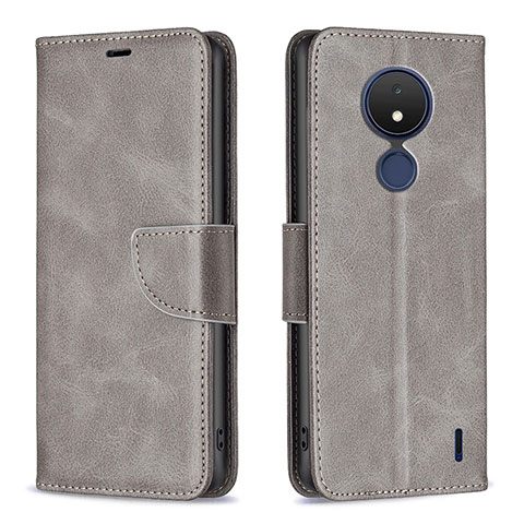 Custodia Portafoglio In Pelle Cover con Supporto B04F per Nokia C21 Grigio