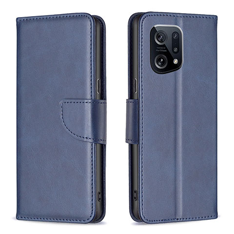 Custodia Portafoglio In Pelle Cover con Supporto B04F per Oppo Find X5 5G Blu