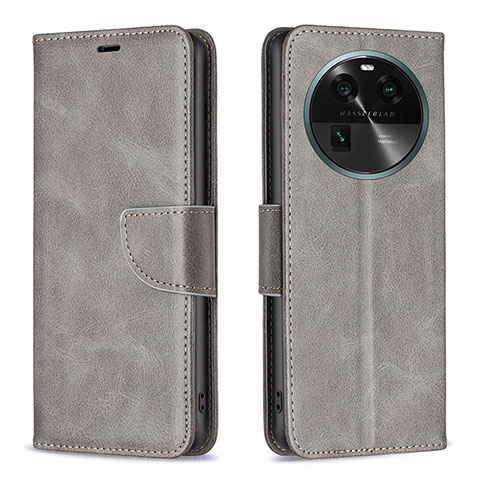 Custodia Portafoglio In Pelle Cover con Supporto B04F per Oppo Find X6 5G Grigio