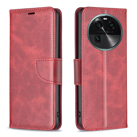 Custodia Portafoglio In Pelle Cover con Supporto B04F per Oppo Find X6 5G Rosso