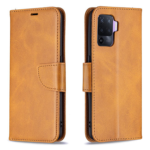 Custodia Portafoglio In Pelle Cover con Supporto B04F per Oppo Reno5 Lite Marrone Chiaro