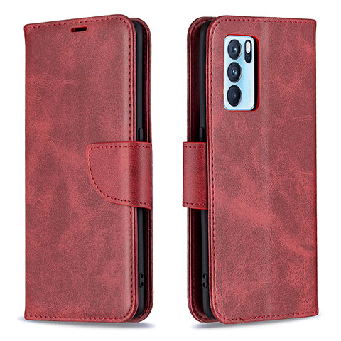 Custodia Portafoglio In Pelle Cover con Supporto B04F per Oppo Reno6 Pro 5G India Rosso