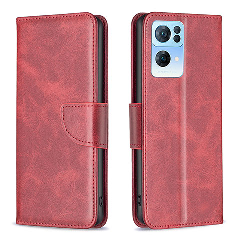 Custodia Portafoglio In Pelle Cover con Supporto B04F per Oppo Reno7 Pro 5G Rosso