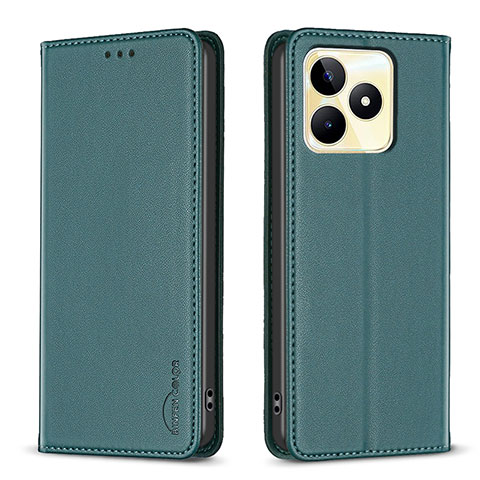 Custodia Portafoglio In Pelle Cover con Supporto B04F per Realme C53 India Verde