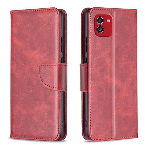 Custodia Portafoglio In Pelle Cover con Supporto B04F per Samsung Galaxy A03 Rosso