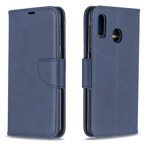 Custodia Portafoglio In Pelle Cover con Supporto B04F per Samsung Galaxy A20 Blu