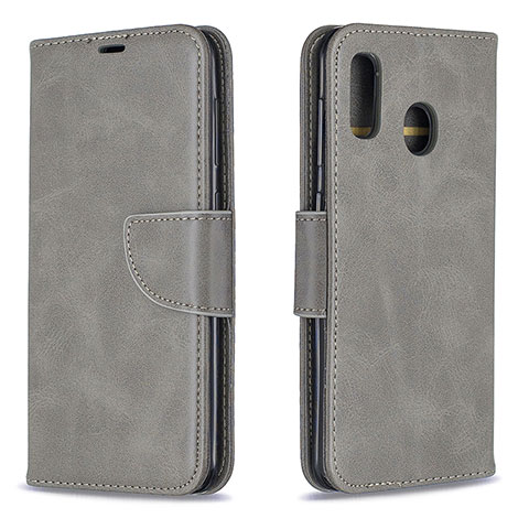 Custodia Portafoglio In Pelle Cover con Supporto B04F per Samsung Galaxy A20 Grigio