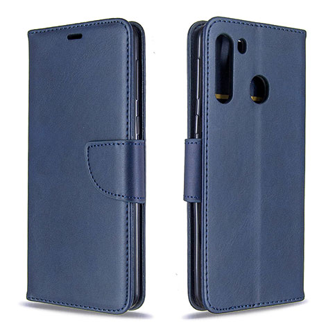 Custodia Portafoglio In Pelle Cover con Supporto B04F per Samsung Galaxy A21 Blu