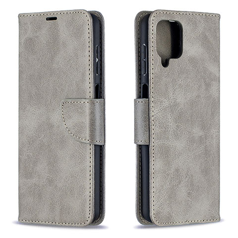 Custodia Portafoglio In Pelle Cover con Supporto B04F per Samsung Galaxy F12 Grigio