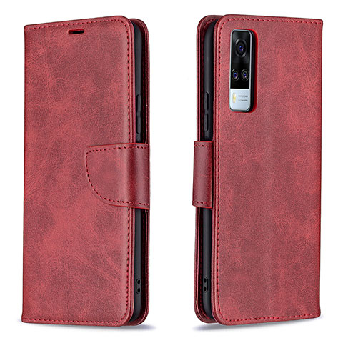 Custodia Portafoglio In Pelle Cover con Supporto B04F per Vivo Y31 (2021) Rosso