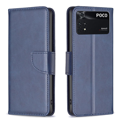 Custodia Portafoglio In Pelle Cover con Supporto B04F per Xiaomi Poco M4 Pro 4G Blu