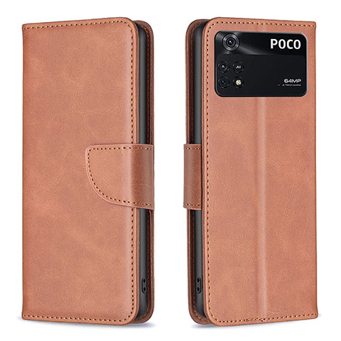 Custodia Portafoglio In Pelle Cover con Supporto B04F per Xiaomi Poco M4 Pro 4G Marrone