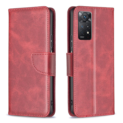 Custodia Portafoglio In Pelle Cover con Supporto B04F per Xiaomi Redmi Note 11 Pro 5G Rosso