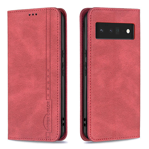 Custodia Portafoglio In Pelle Cover con Supporto B05F per Google Pixel 6 Pro 5G Rosso