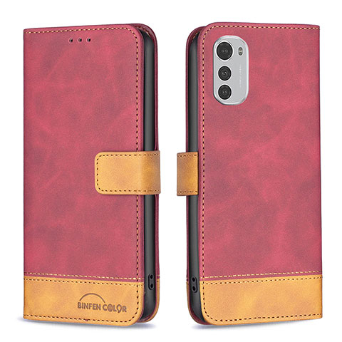 Custodia Portafoglio In Pelle Cover con Supporto B05F per Motorola Moto E32 Rosso