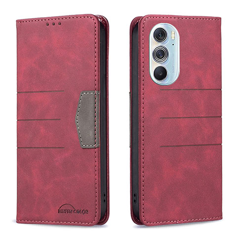 Custodia Portafoglio In Pelle Cover con Supporto B05F per Motorola Moto Edge Plus (2022) 5G Rosso