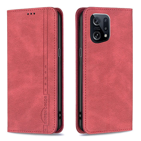 Custodia Portafoglio In Pelle Cover con Supporto B05F per Oppo Find X5 5G Rosso