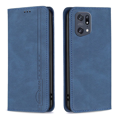 Custodia Portafoglio In Pelle Cover con Supporto B05F per Oppo Find X5 Pro 5G Blu