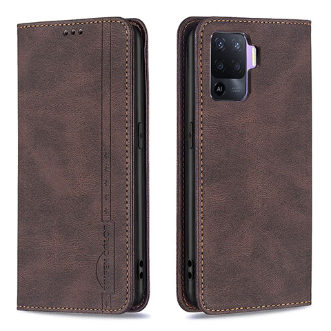 Custodia Portafoglio In Pelle Cover con Supporto B05F per Oppo Reno5 Lite Marrone