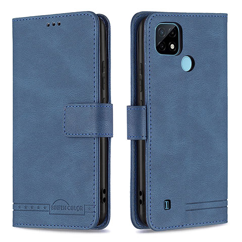 Custodia Portafoglio In Pelle Cover con Supporto B05F per Realme C21 Blu