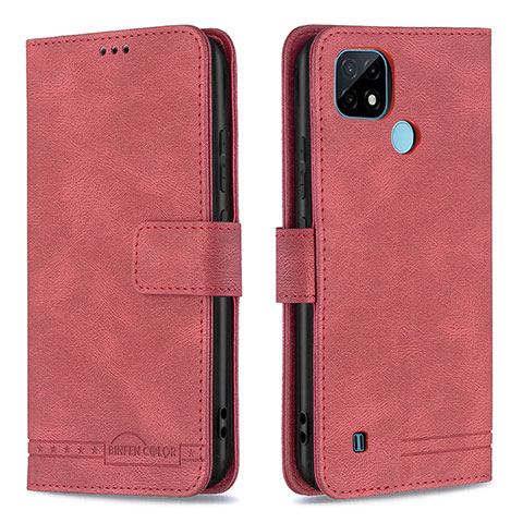 Custodia Portafoglio In Pelle Cover con Supporto B05F per Realme C21 Rosso