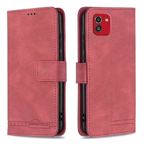 Custodia Portafoglio In Pelle Cover con Supporto B05F per Samsung Galaxy A03 Rosso