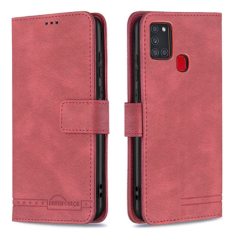 Custodia Portafoglio In Pelle Cover con Supporto B05F per Samsung Galaxy A21s Rosso