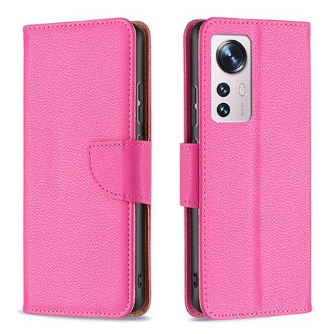 Custodia Portafoglio In Pelle Cover con Supporto B05F per Xiaomi Mi 12 Pro 5G Rosa Caldo