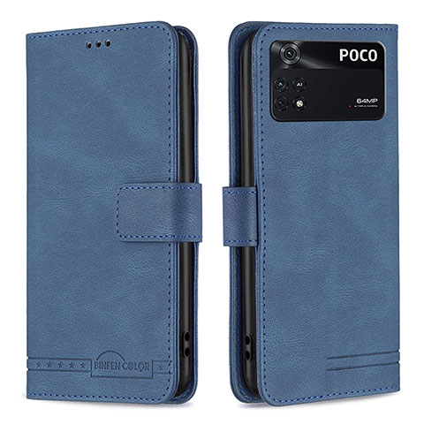 Custodia Portafoglio In Pelle Cover con Supporto B05F per Xiaomi Poco M4 Pro 4G Blu