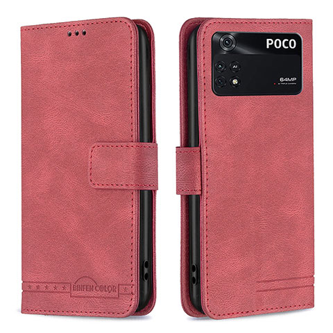 Custodia Portafoglio In Pelle Cover con Supporto B05F per Xiaomi Poco M4 Pro 4G Rosso