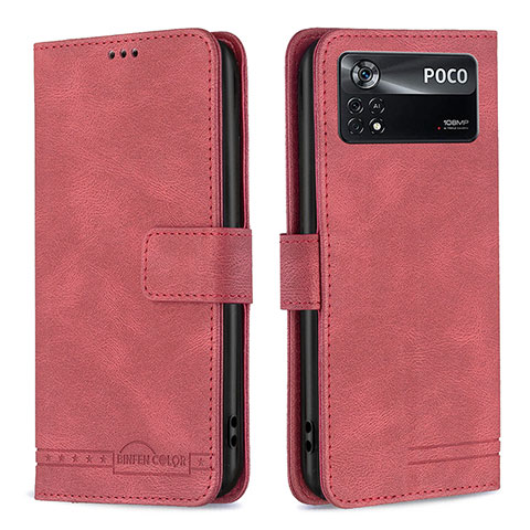 Custodia Portafoglio In Pelle Cover con Supporto B05F per Xiaomi Poco X4 Pro 5G Rosso