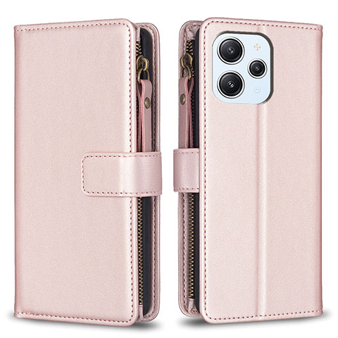 Custodia Portafoglio In Pelle Cover con Supporto B05F per Xiaomi Redmi 12 4G Oro Rosa